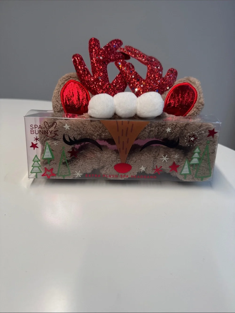Spa Bunny Reindeer Plush Holiday Headband - Brown & Red